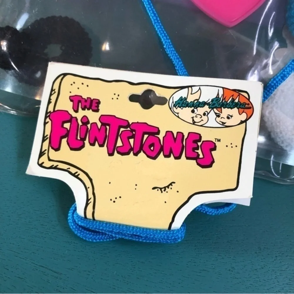The Flintstones Pebbles Bam Bam Hair Accessories Heart Necklace Set Bag Vintage